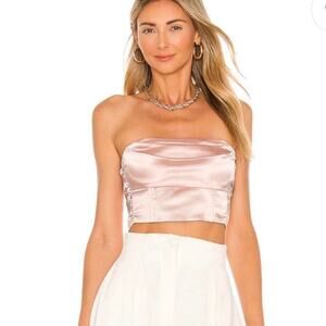 NBD Kehlani Pink Silk Satin Strapless Tube Bandeau Sleeveless Bustier Crop Top S